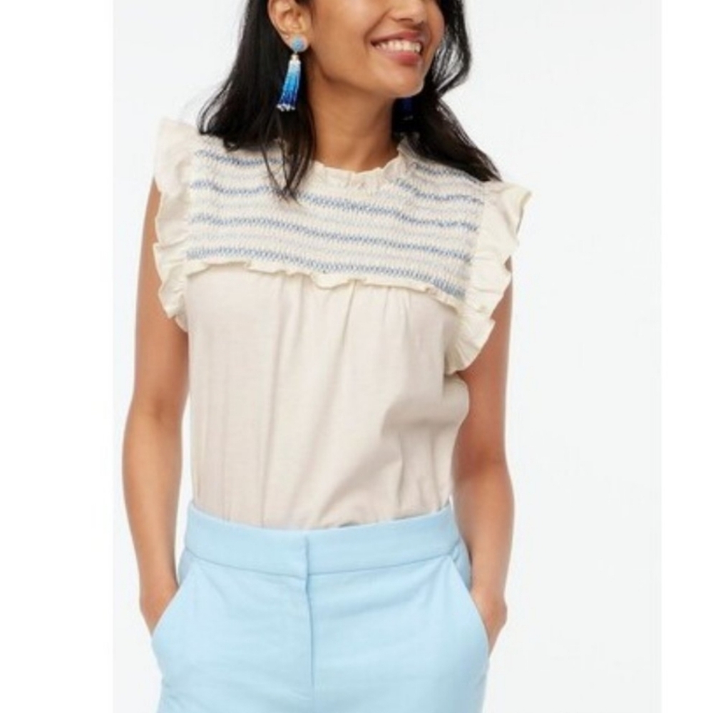 J. Crew Ruffle Sleeve Smocked Top